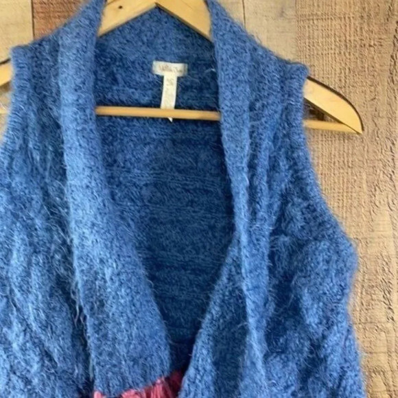 Matilda Jane Blue Knit Mirror Image Cardigan Vest Girls 10 Pink Fringe Fuzzy - Picture 4 of 8